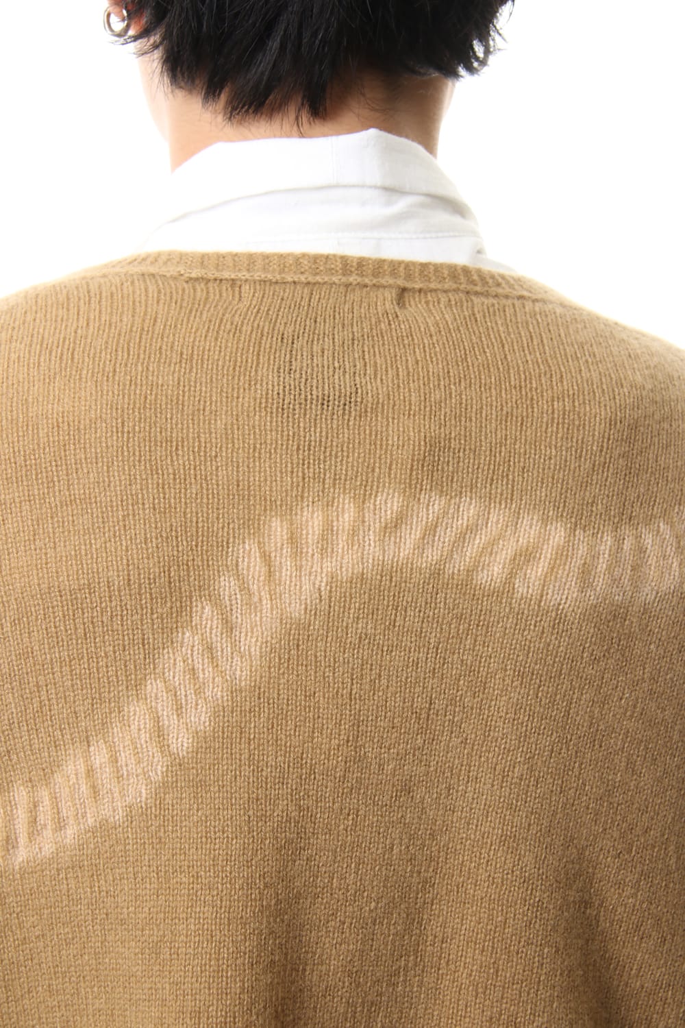 Cashmere Seamless Cardigan "Rope" Shibori Makinui Camel / Ecru