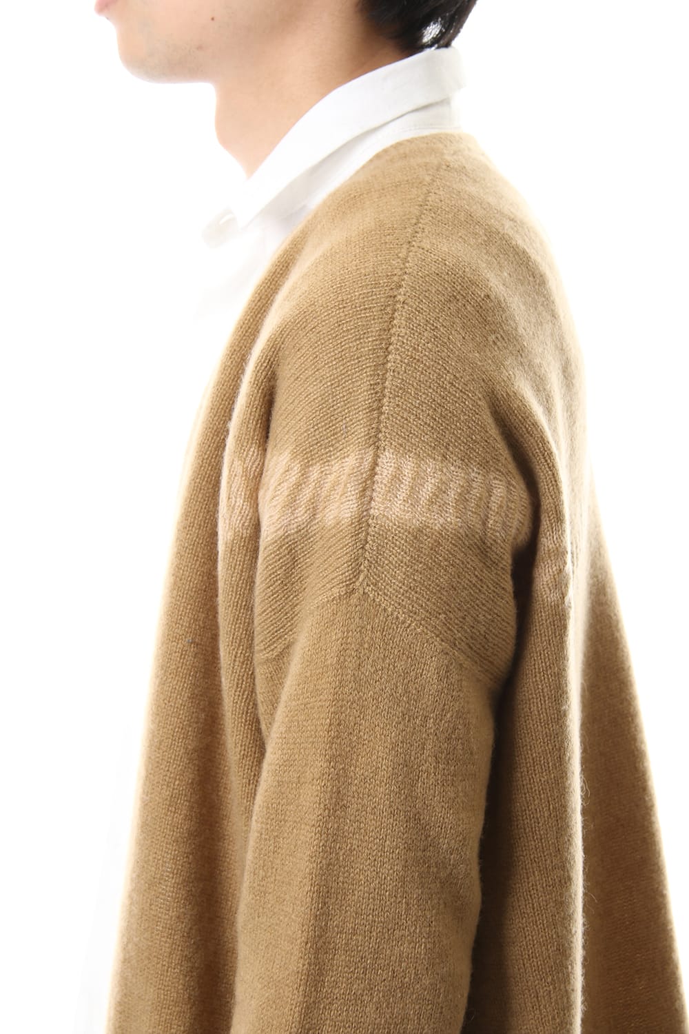 Cashmere Seamless Cardigan "Rope" Shibori Makinui Camel / Ecru