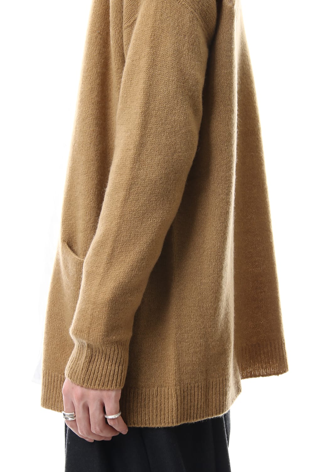 Cashmere Seamless Cardigan "Rope" Shibori Makinui Camel / Ecru