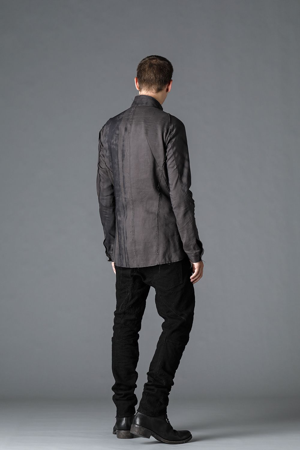 リネン×レーヨンプリントバンドカラーシャツ Charcoal