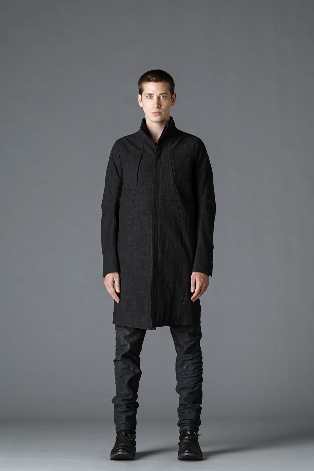 Cotton Washer Processed High-Neck Coat Charcoal