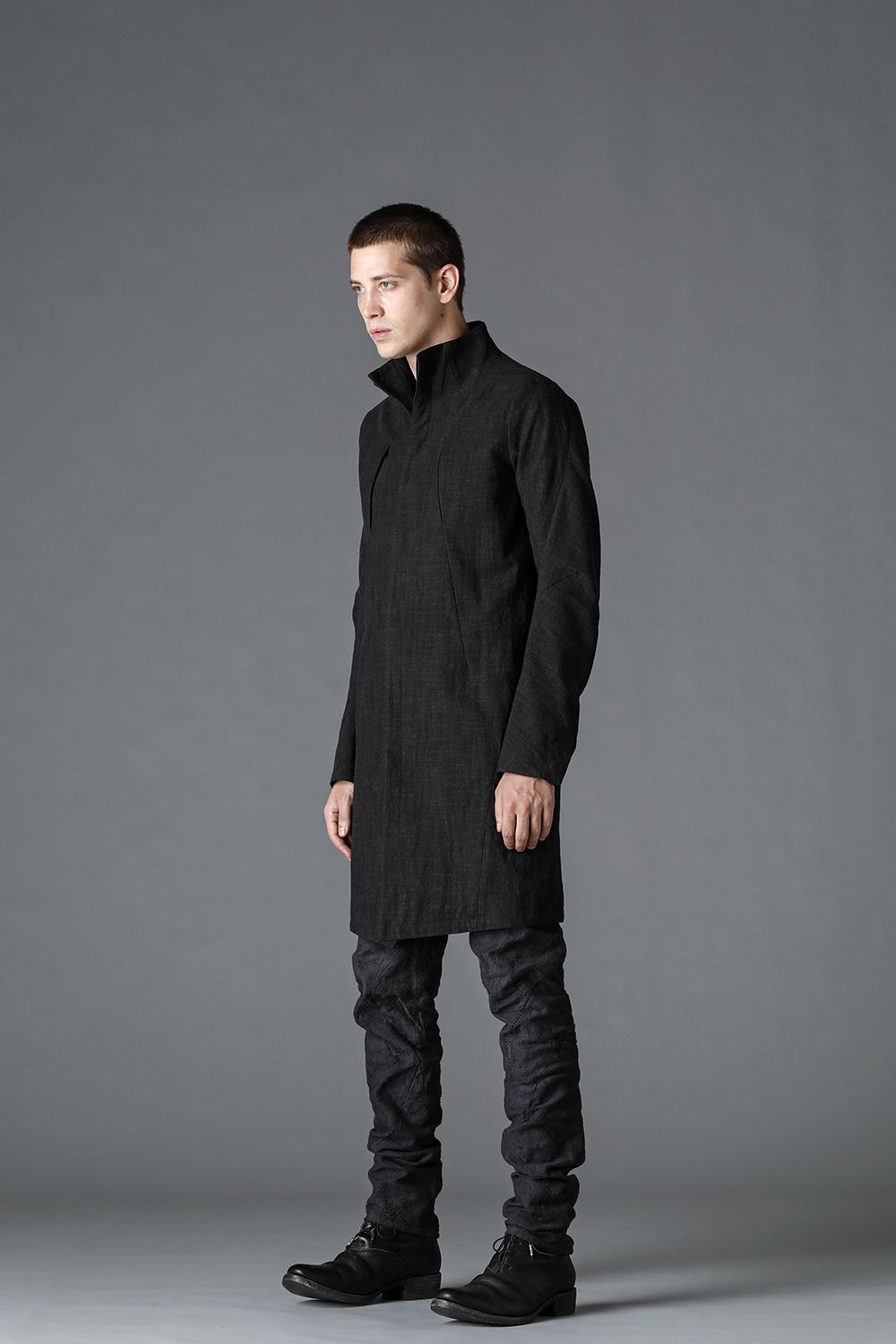 Cotton Washer Processed High-Neck Coat Charcoal