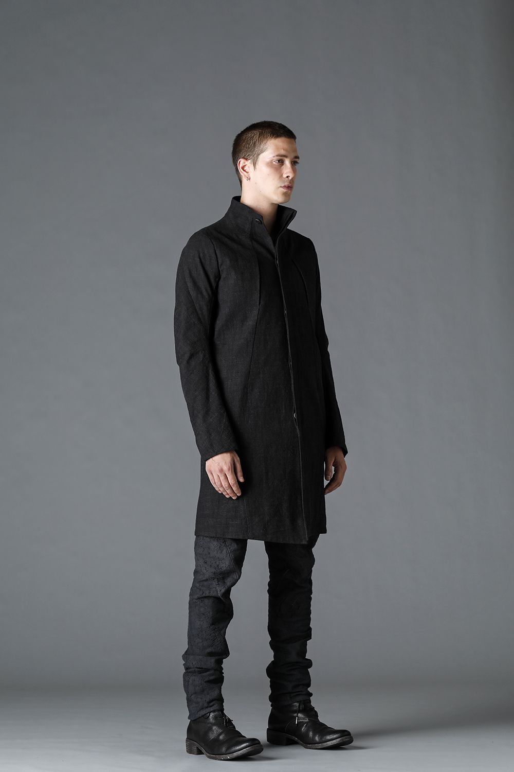 Cotton Washer Processed High-Neck Coat Charcoal