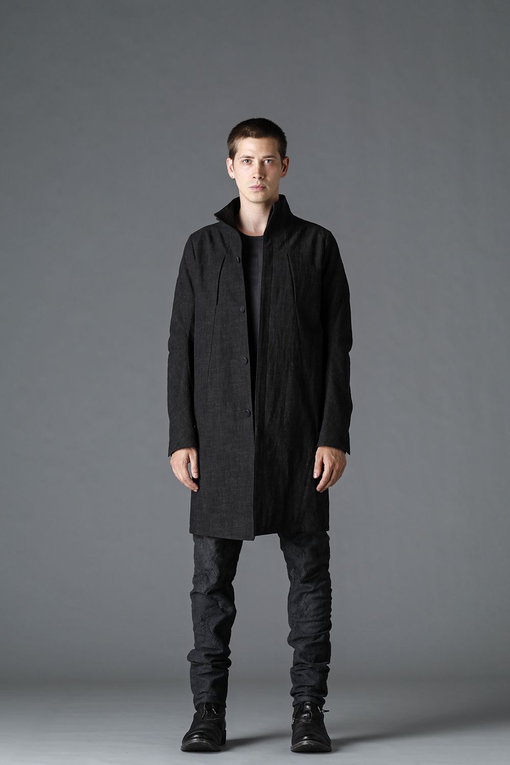 Cotton Washer Processed High-Neck Coat Charcoal