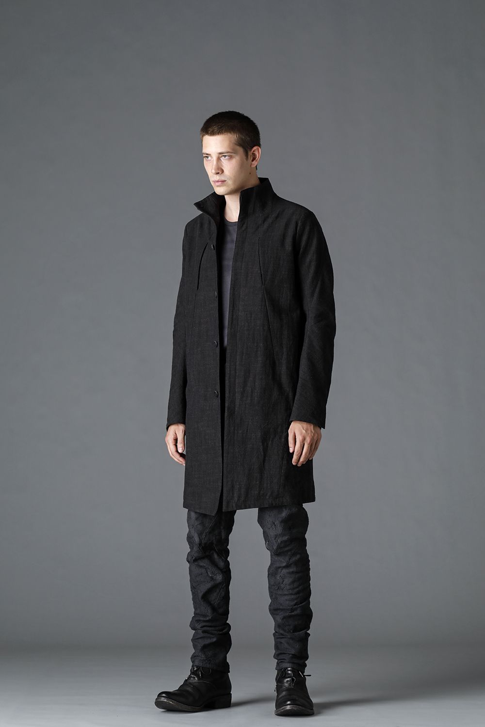 Cotton Washer Processed High-Neck Coat Charcoal