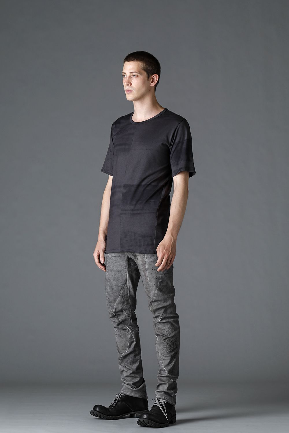 40/2 Cotton & Modal Jersey Stitch Print Half Sleeve T-Shirt Charcoal