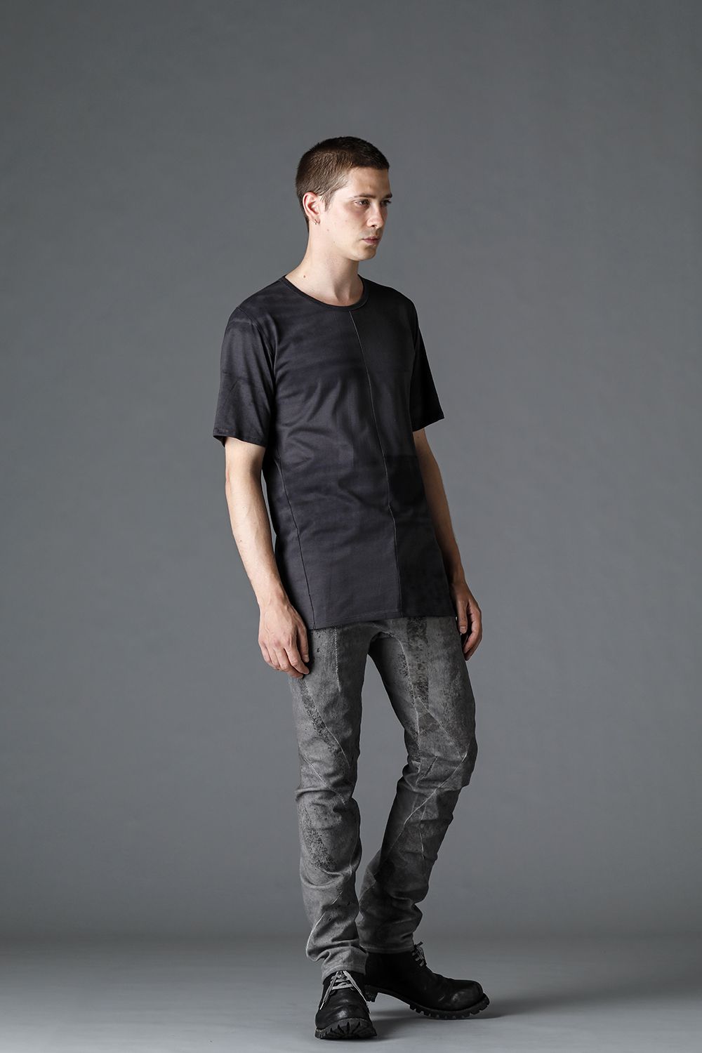 40/2 Cotton & Modal Jersey Stitch Print Half Sleeve T-Shirt Charcoal