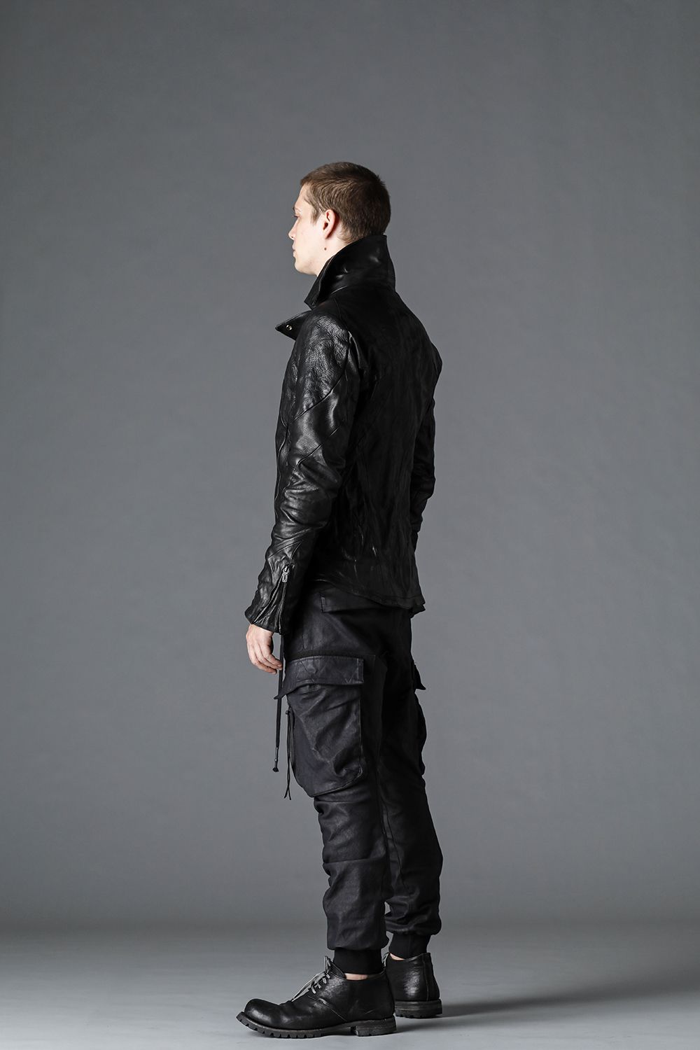 Carbon Coated Denim Drop Crotch Cargo Slim Pants