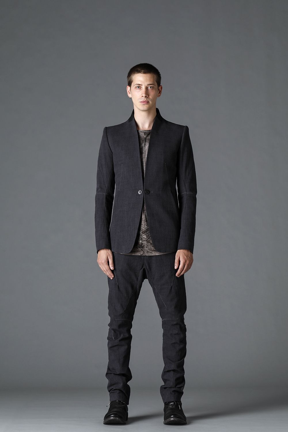 No Lapel Tailored Jacket Charcoal