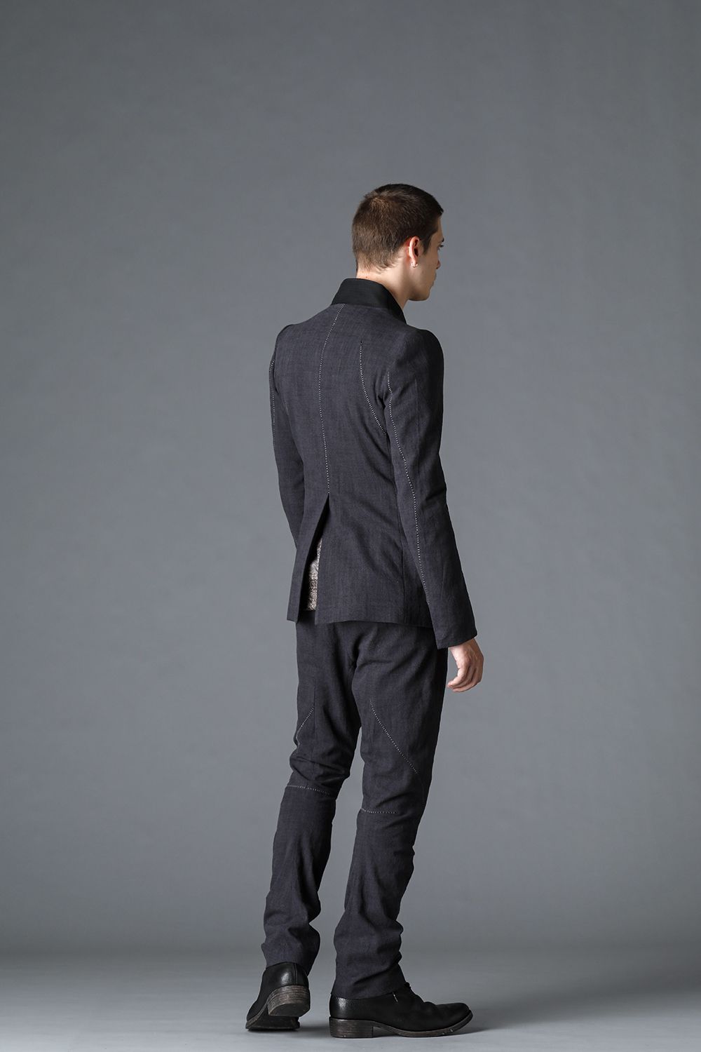 Washer Cotton Semi-Curved Slim Trousers Black