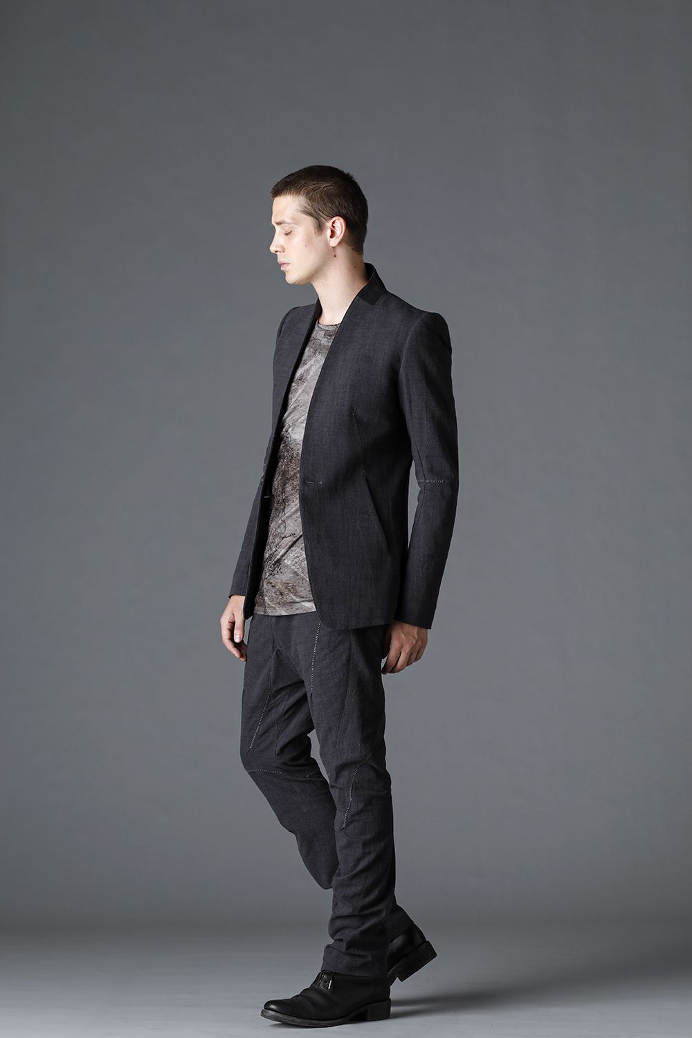 Washer Cotton Semi-Curved Slim Trousers Charcoal