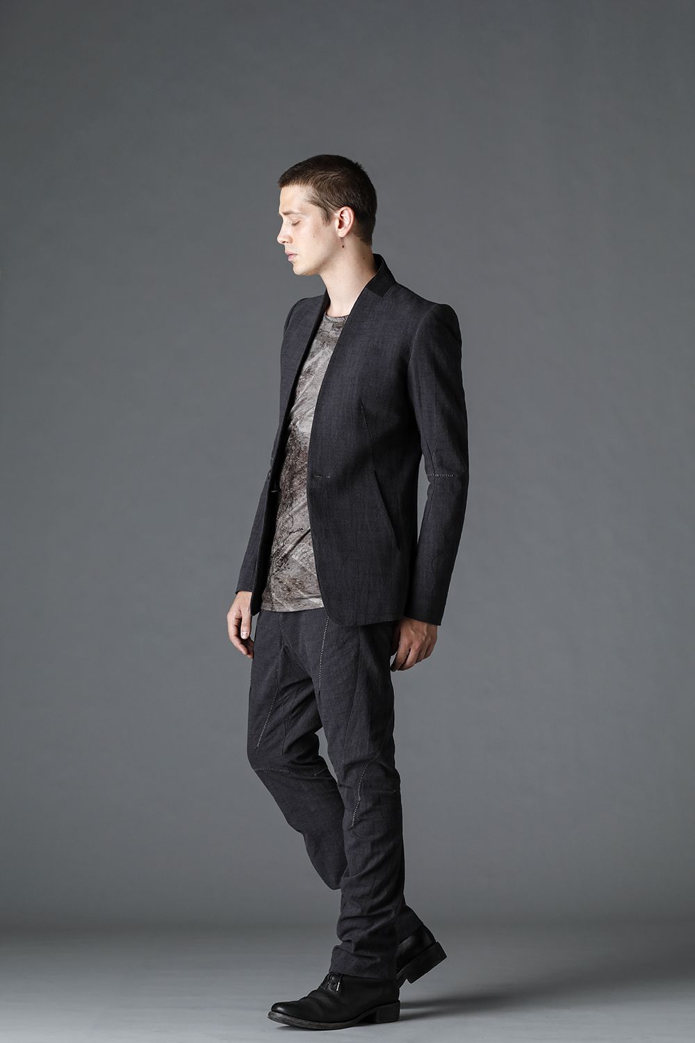 No Lapel Tailored Jacket Charcoal