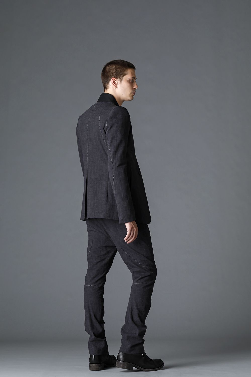 Washer Cotton Semi-Curved Slim Trousers Black