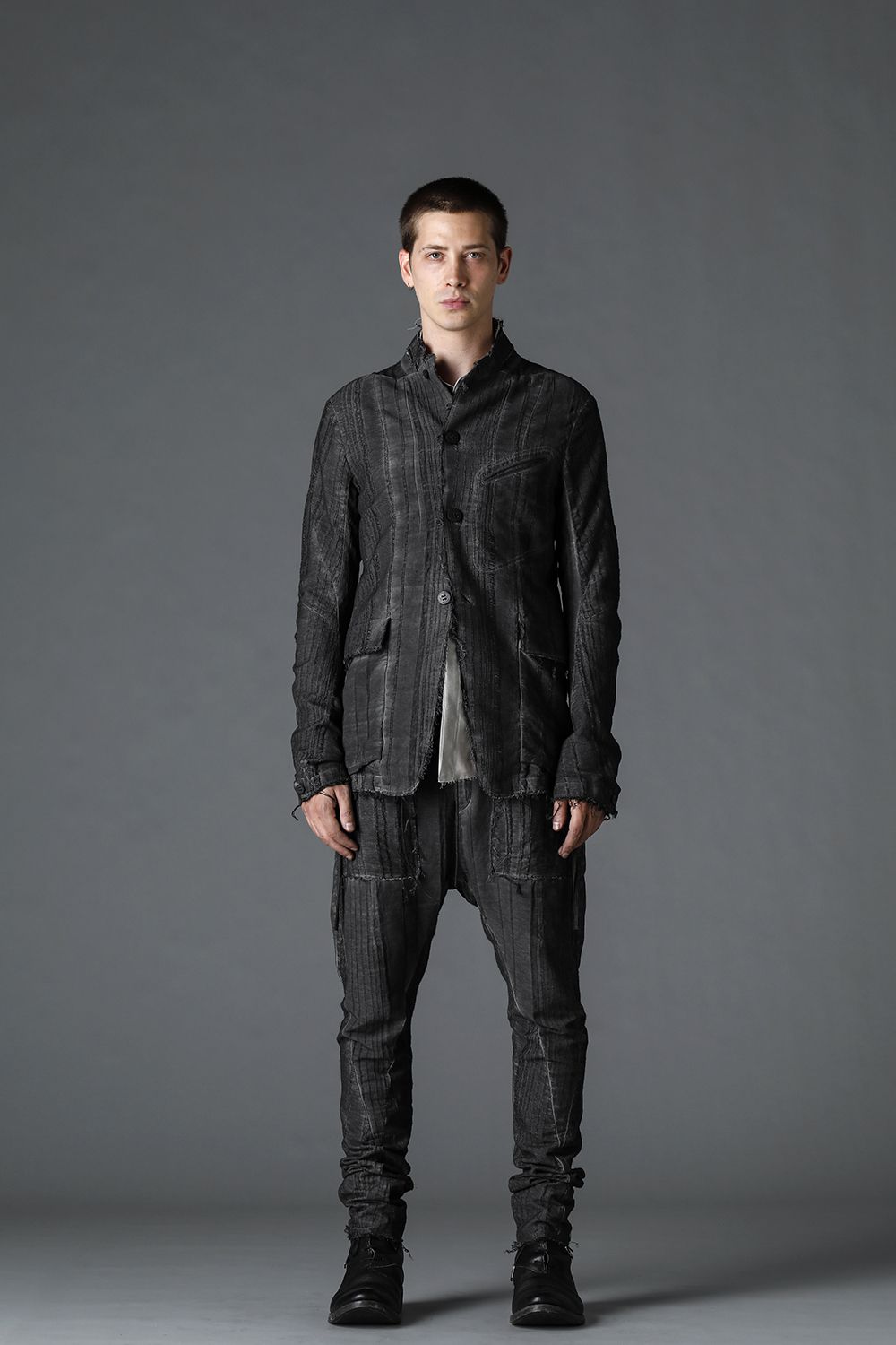 リネン×レーヨンジャガードストライプジャケット Charcoal