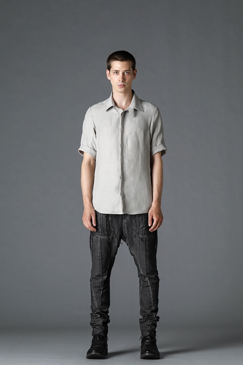 リネン×レーヨンハーフスリーブシャツ Dusty White