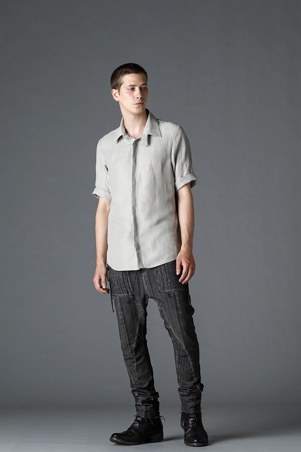 リネン×レーヨンハーフスリーブシャツ Dusty White