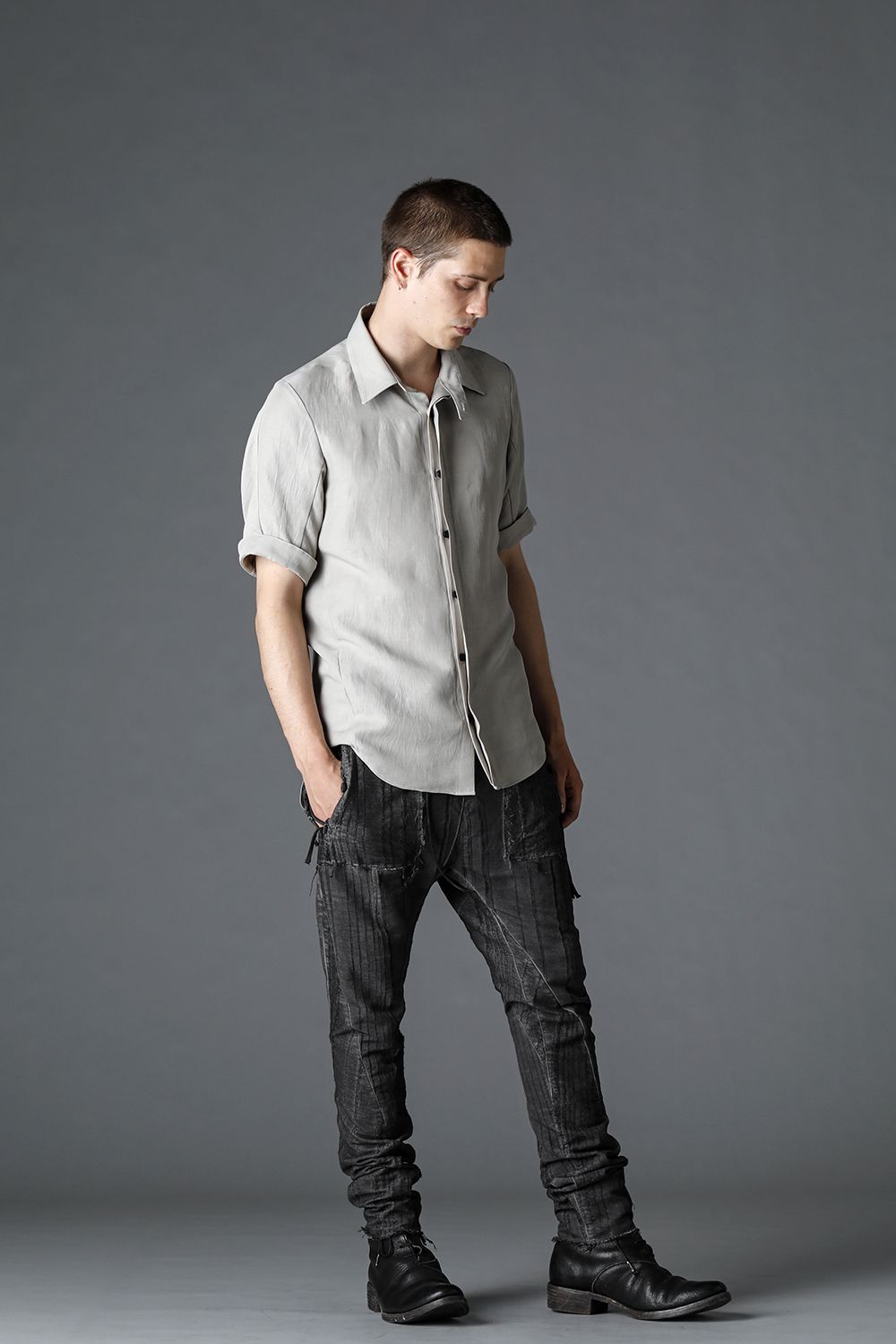 リネン×レーヨンハーフスリーブシャツ Dusty White