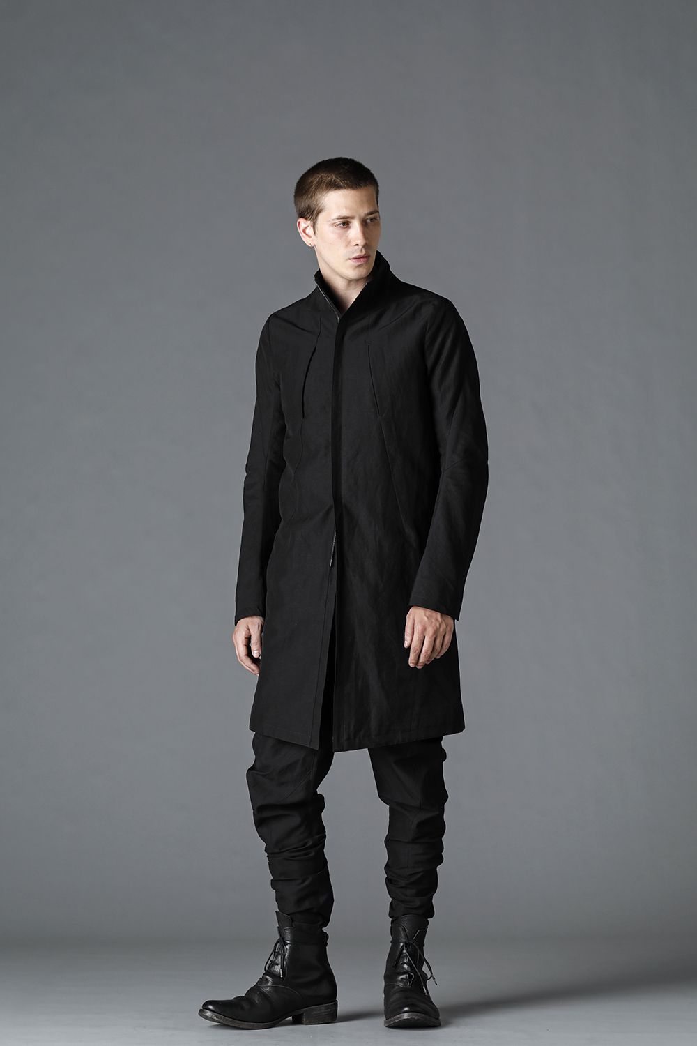 Dobby Minimal Striped High-Neck Coat