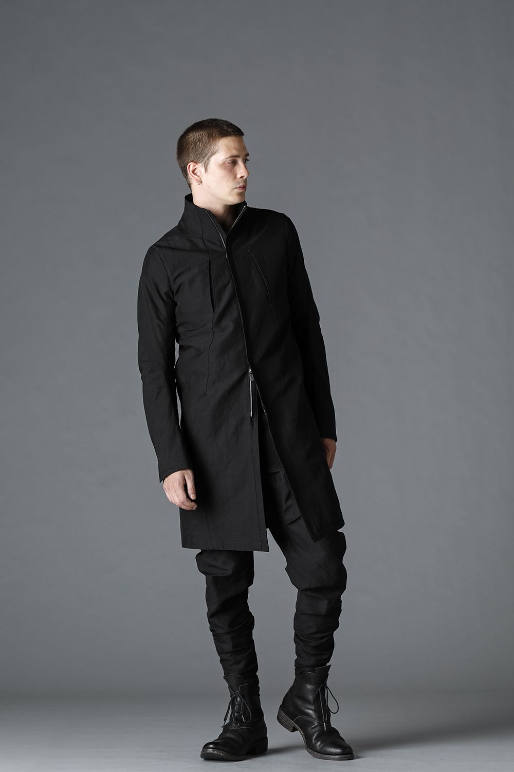 Dobby Minimal Striped High-Neck Coat