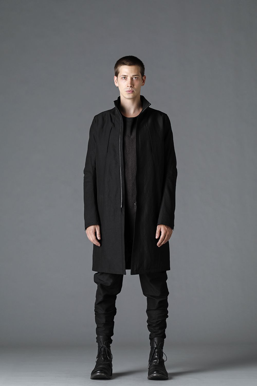 Dobby Minimal Striped High-Neck Coat