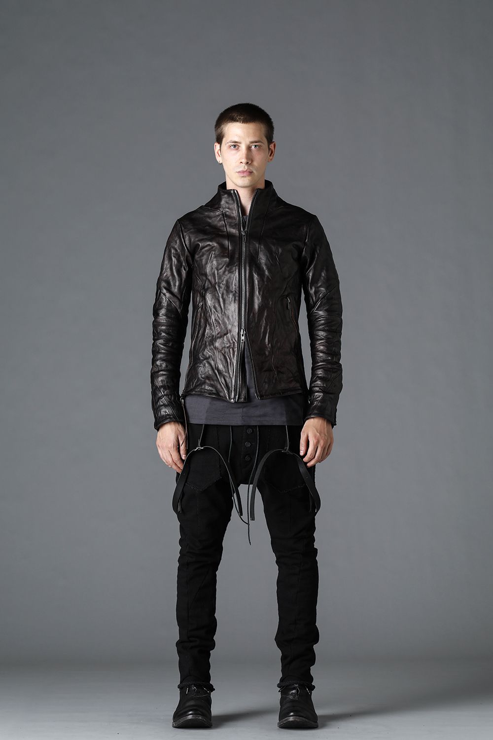 Horse Leather High-Neck Jacket Purple Black