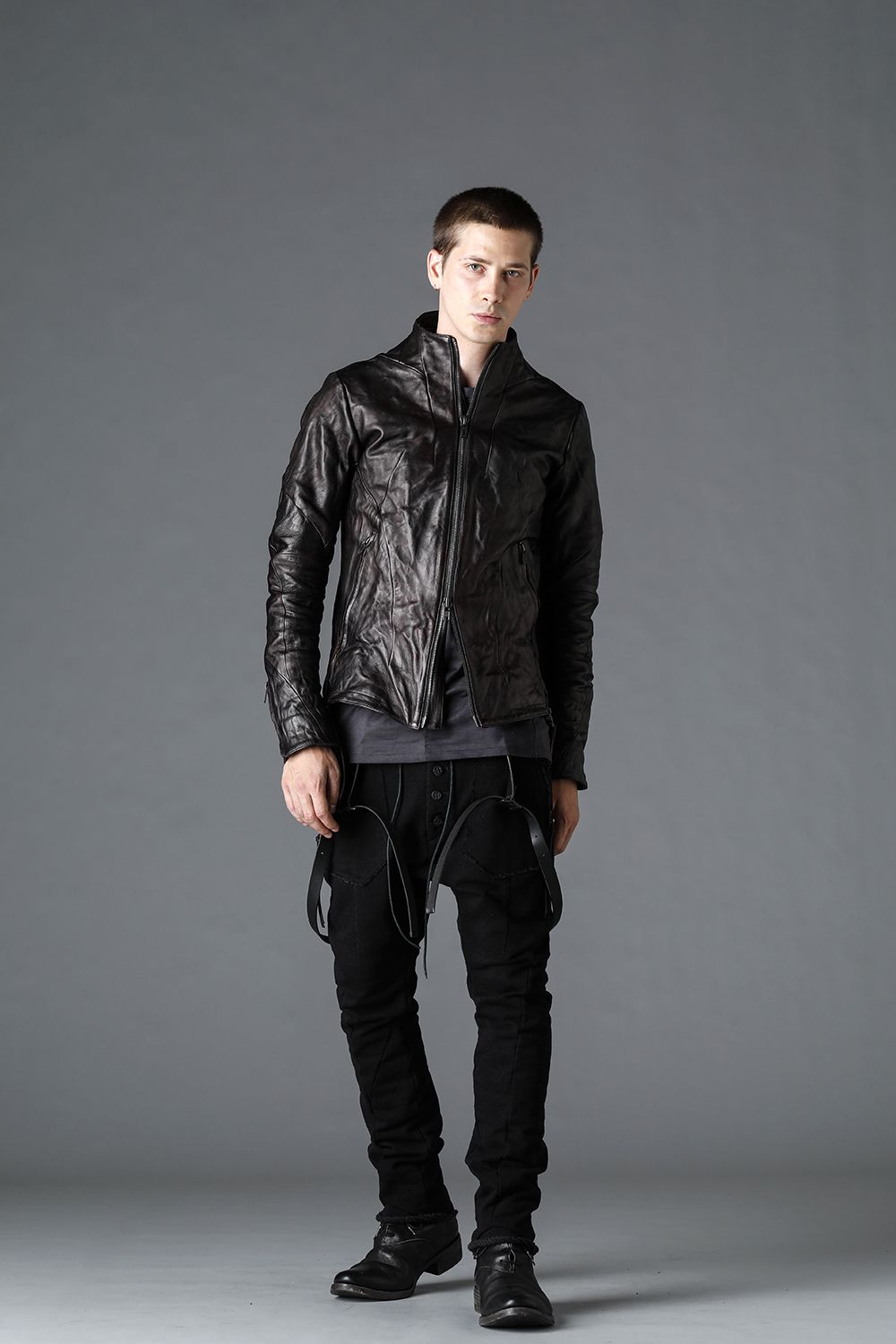 Horse Leather High-Neck Jacket Purple Black