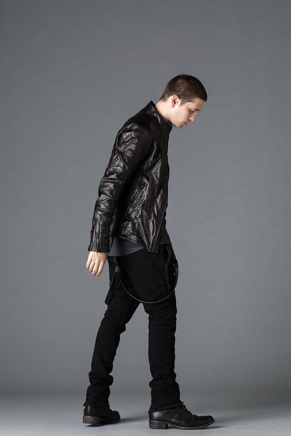 Horse Leather High-Neck Jacket Purple Black