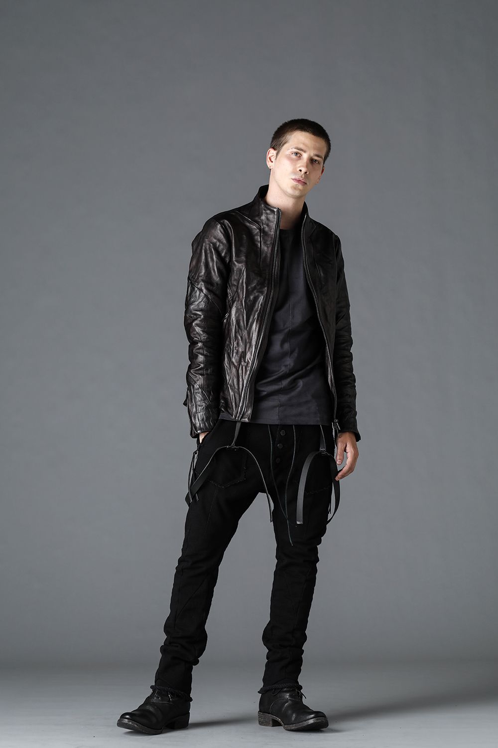 Horse Leather High-Neck Jacket Purple Black