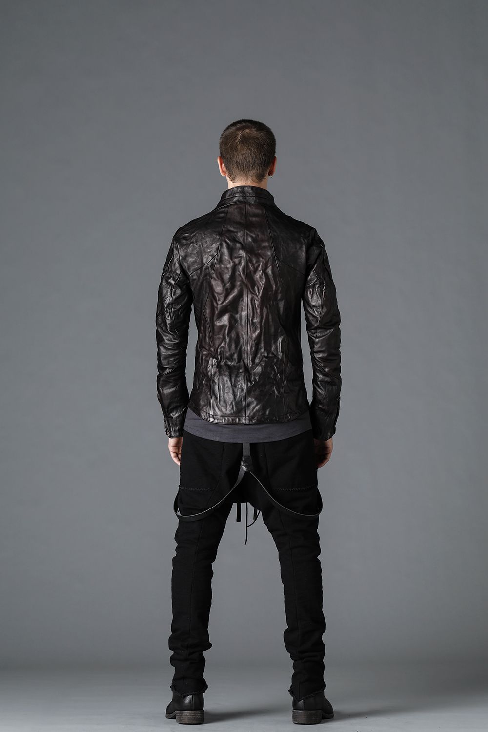 Horse Leather High-Neck Jacket Purple Black