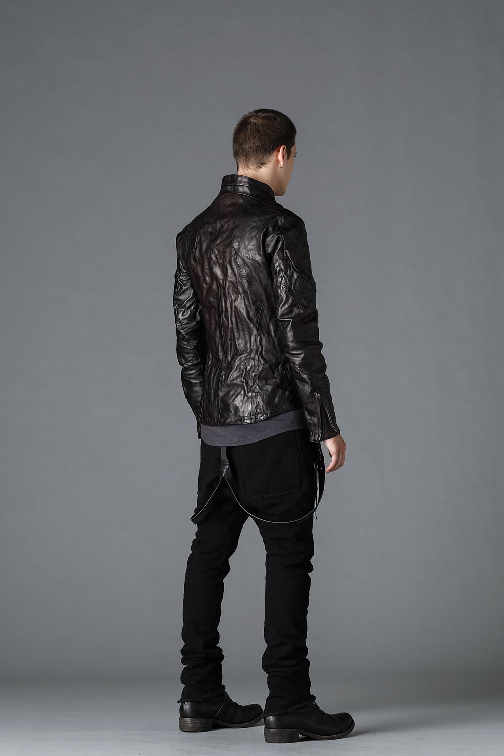 Horse Leather High-Neck Jacket Purple Black