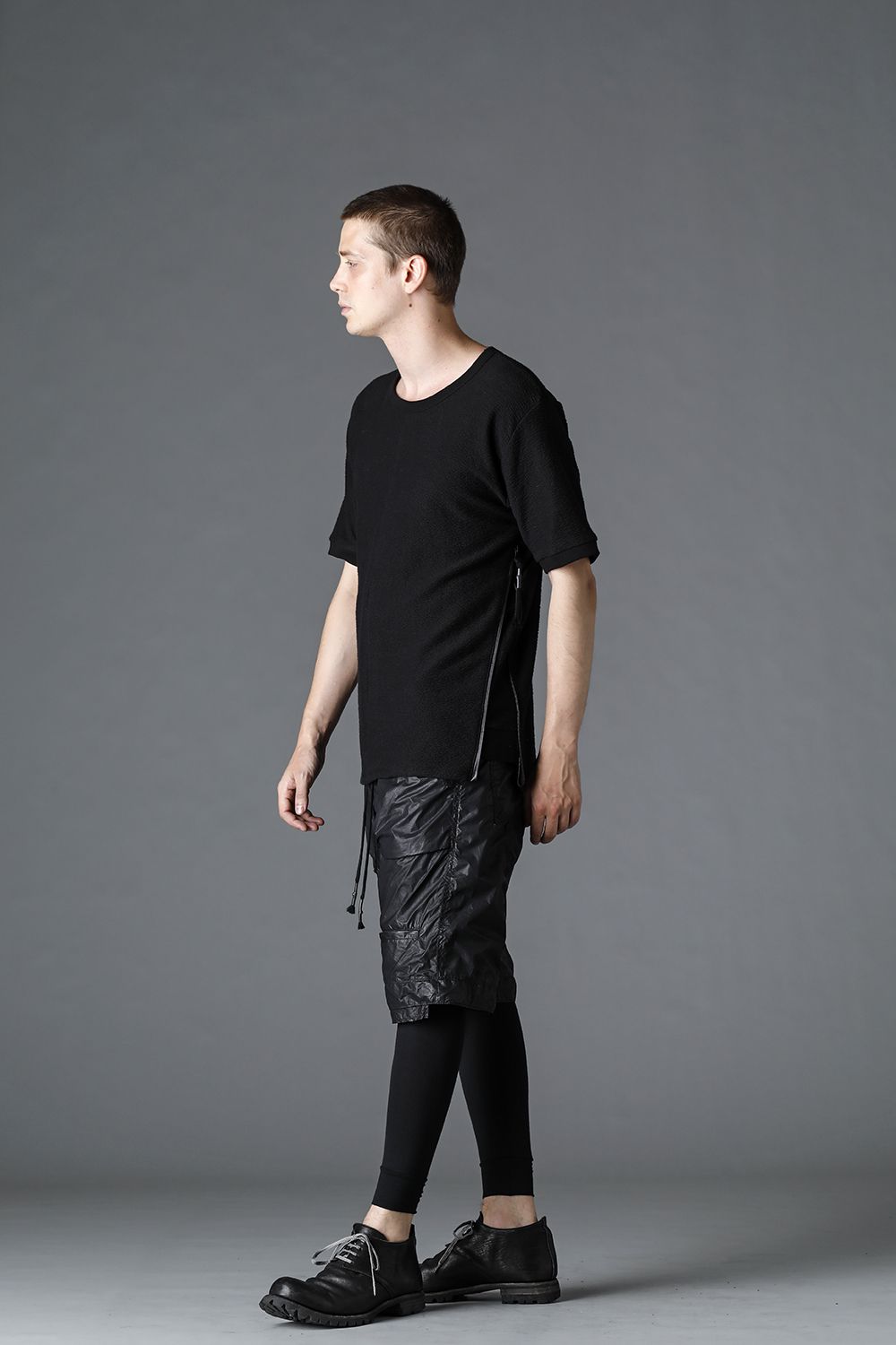 Cotton Inlaid Jersey Half Sleeve Sweater Black