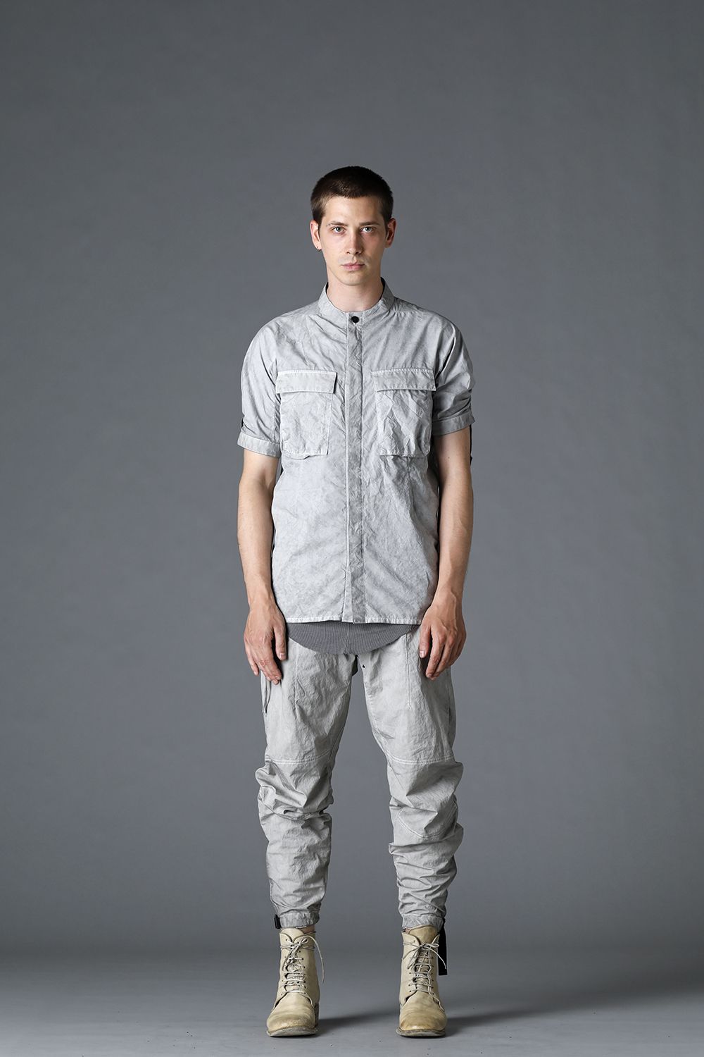 Salt-shrinkled NC Tapered Cropped Pants Gray