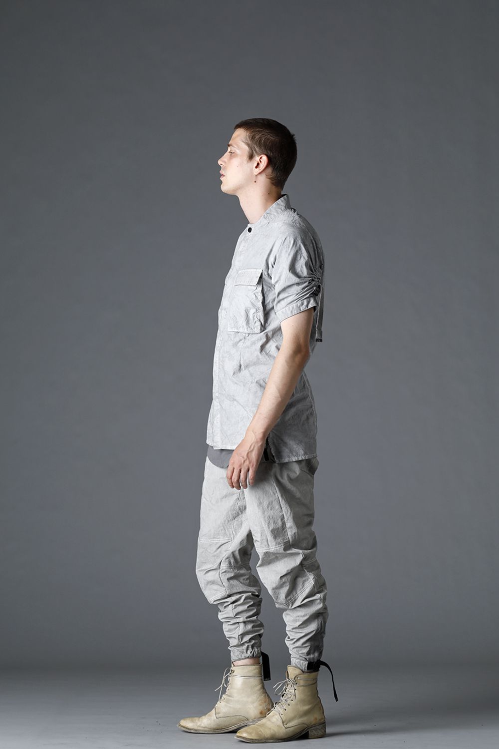 Salt-shrinkled NC Tapered Cropped Pants Gray