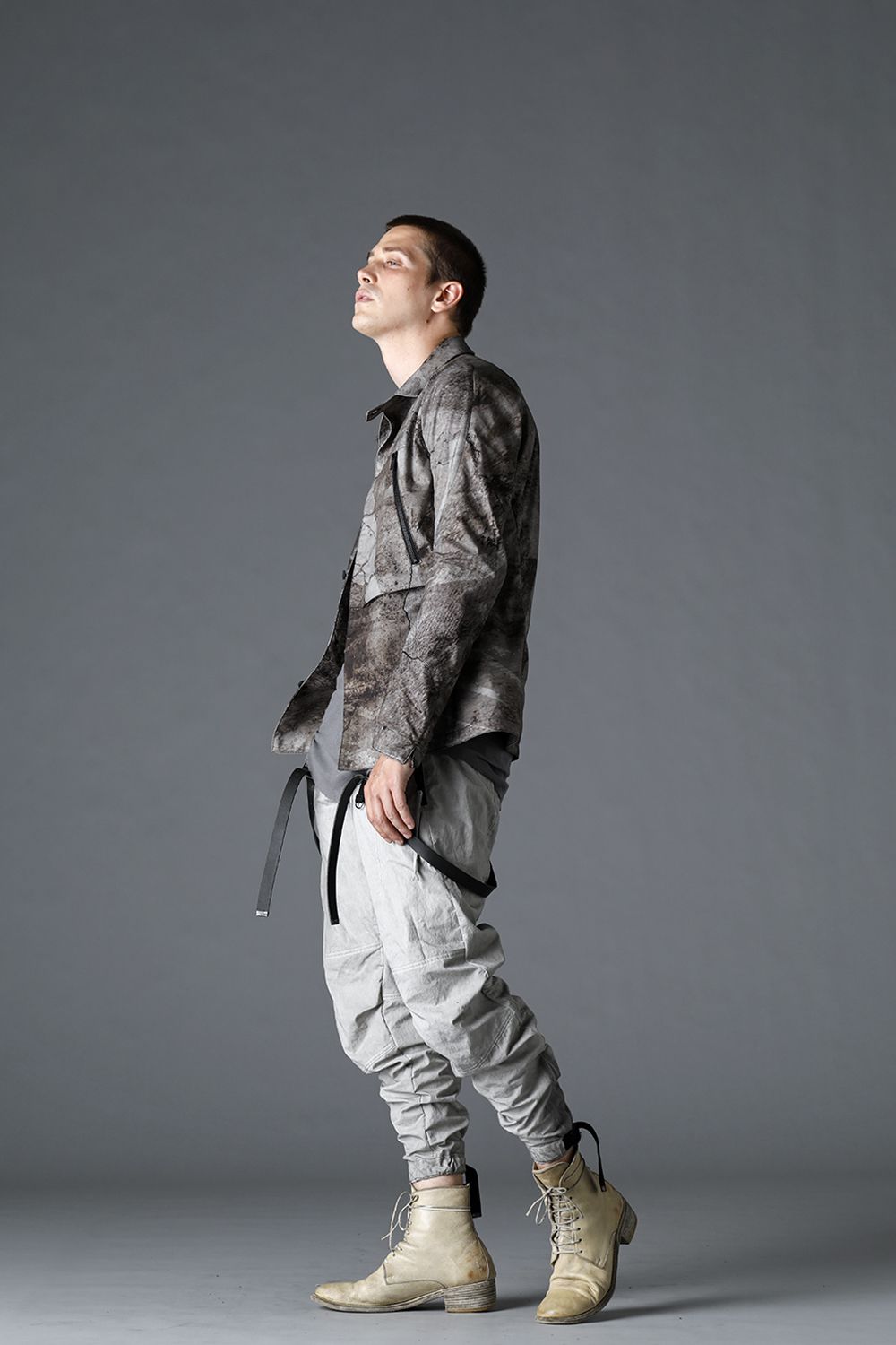 Salt-shrinkled NC Tapered Cropped Pants Gray