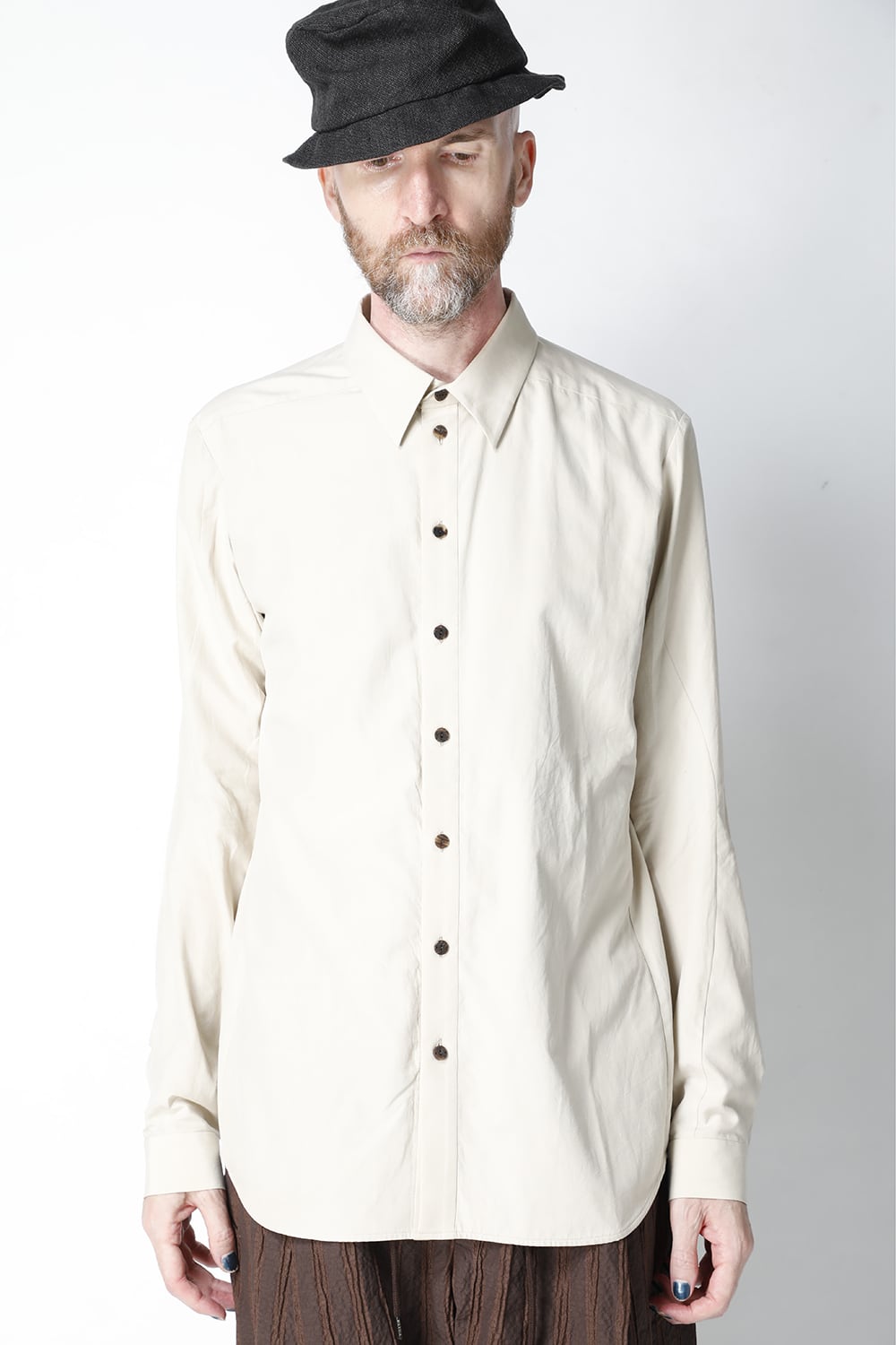 Shirt silk/cotton broad sandblast finish Light Beige