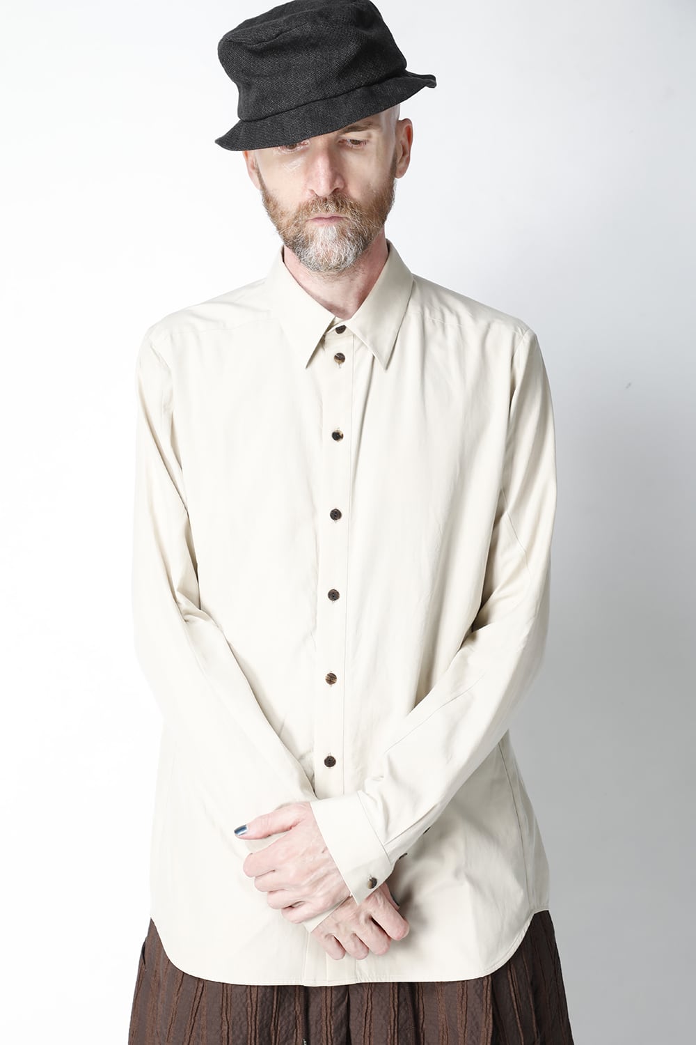 Shirt silk/cotton broad sandblast finish Light Beige