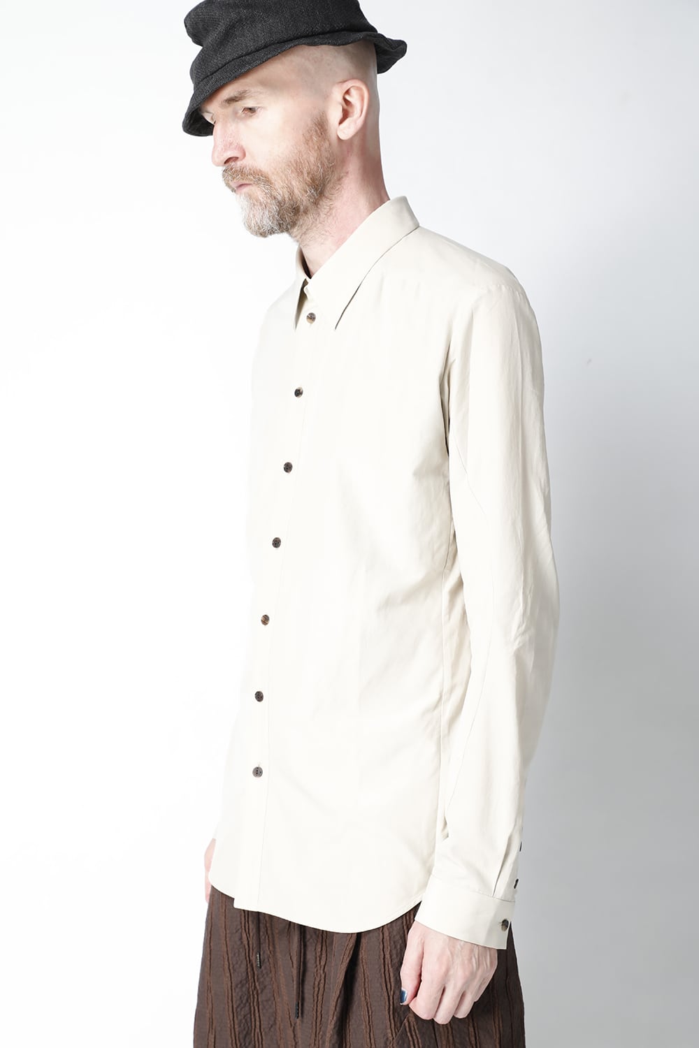 Shirt silk/cotton broad sandblast finish Light Beige