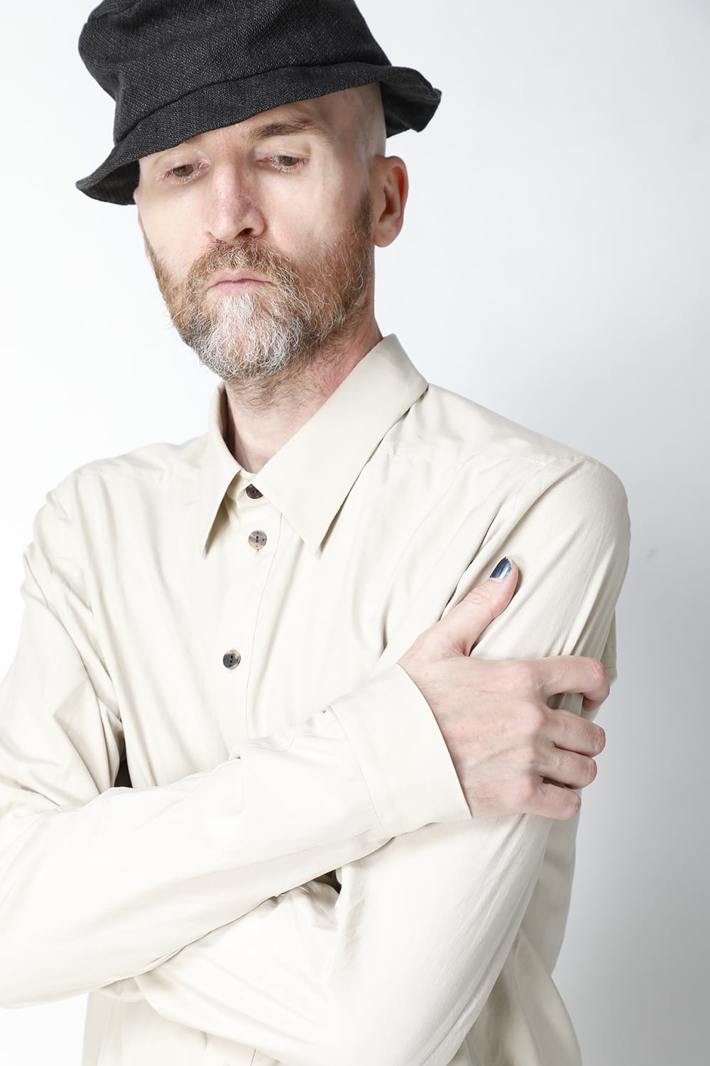 Shirt silk/cotton broad sandblast finish Light Beige