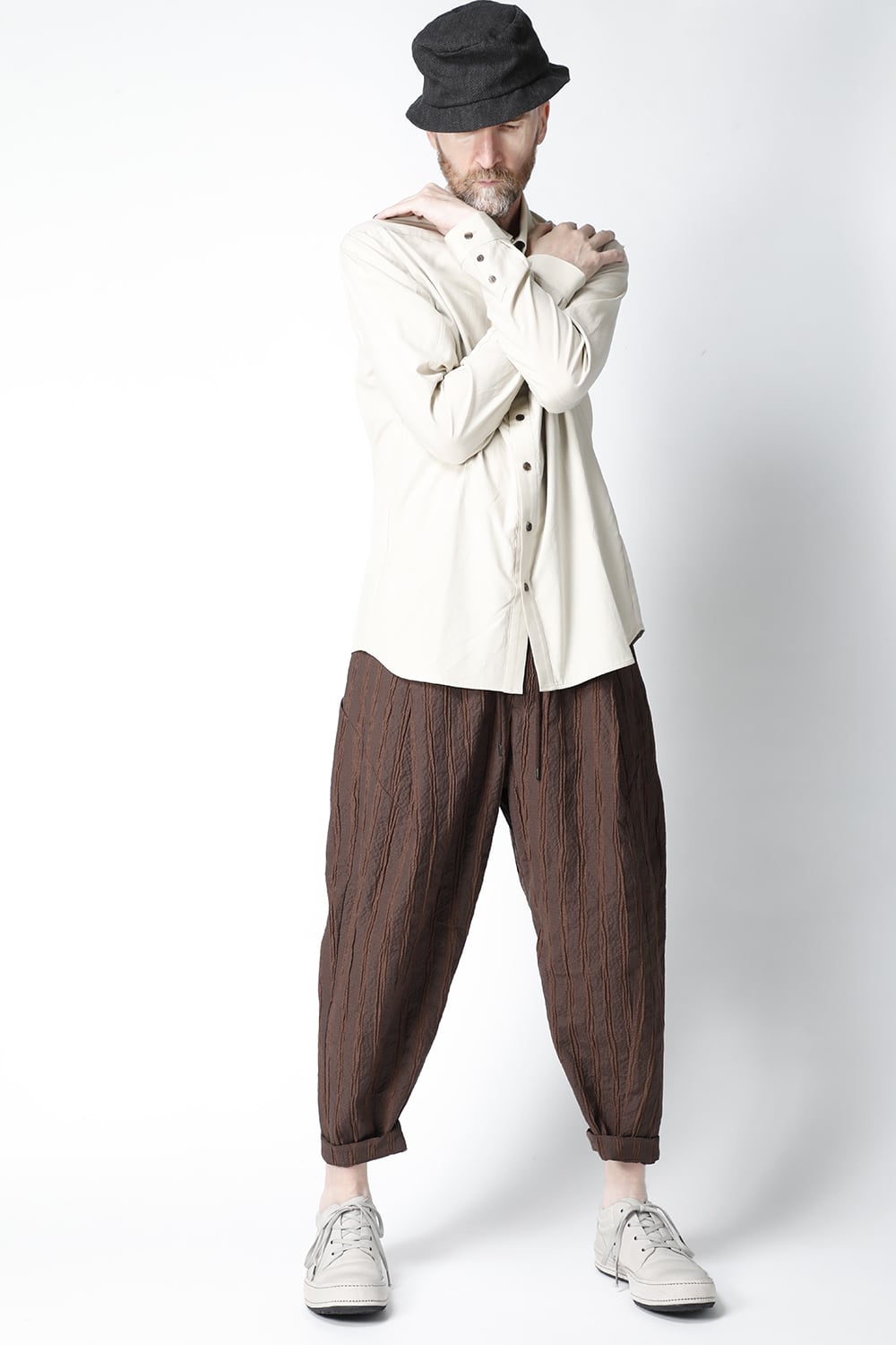 Shirt silk/cotton broad sandblast finish Light Beige