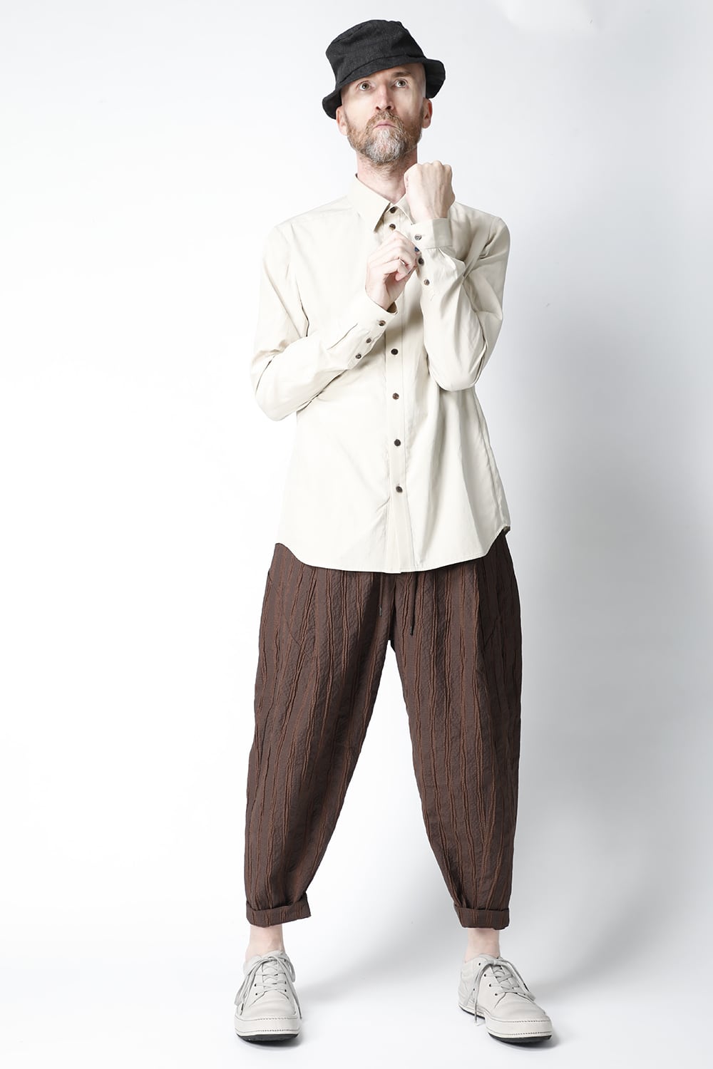 Shirt silk/cotton broad sandblast finish Light Beige