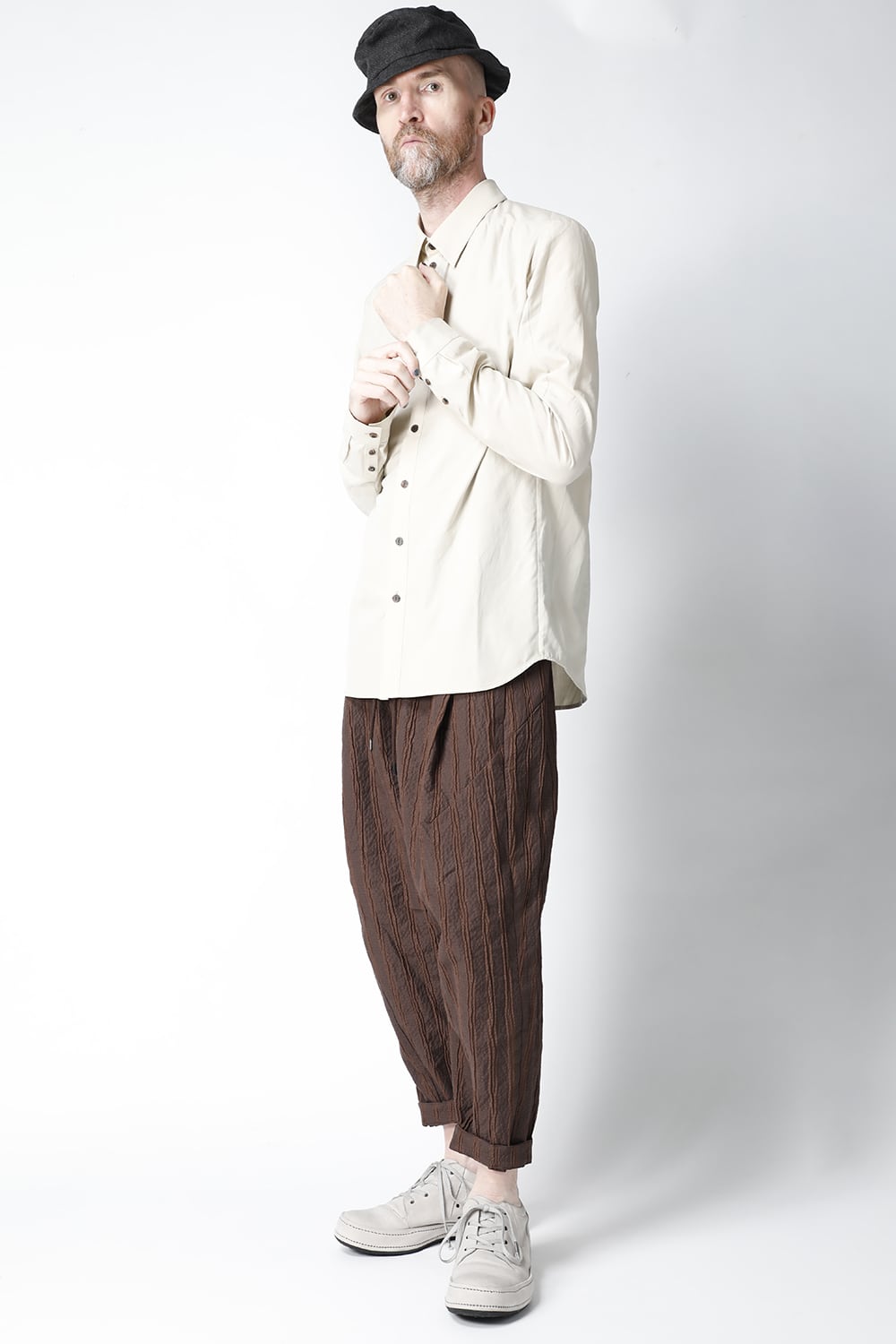 Shirt silk/cotton broad sandblast finish Light Beige