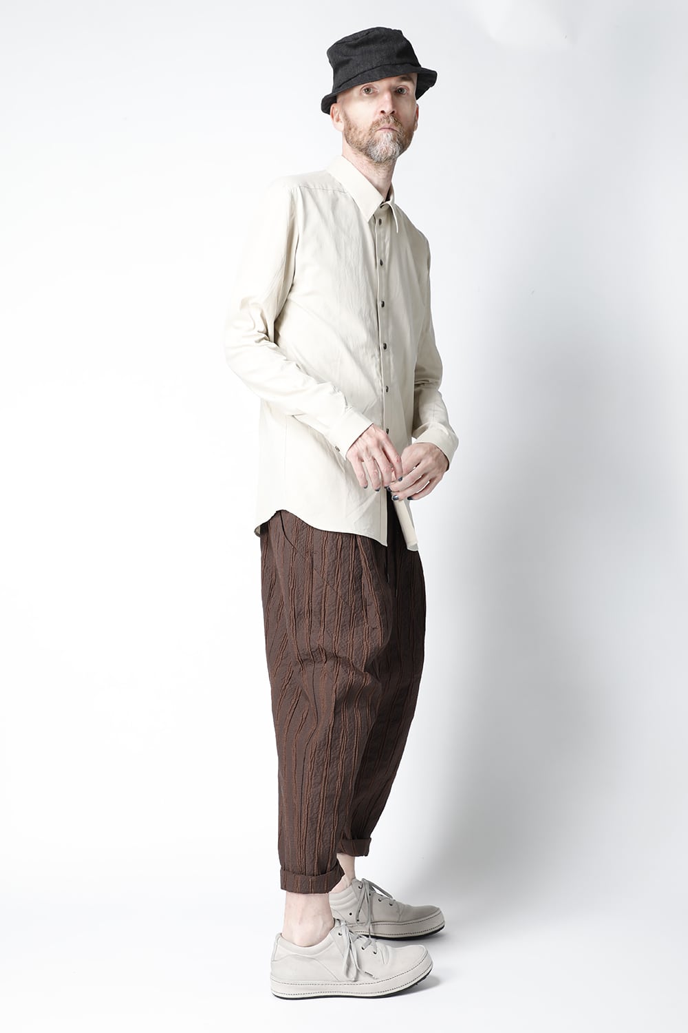 Shirt silk/cotton broad sandblast finish Light Beige