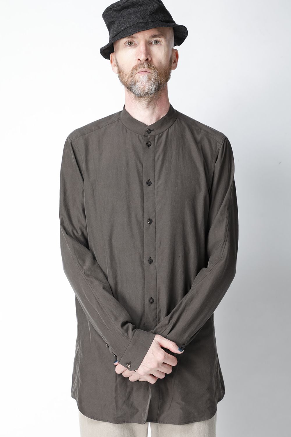 Shirt silk/cotton broad sandblast finish Gray