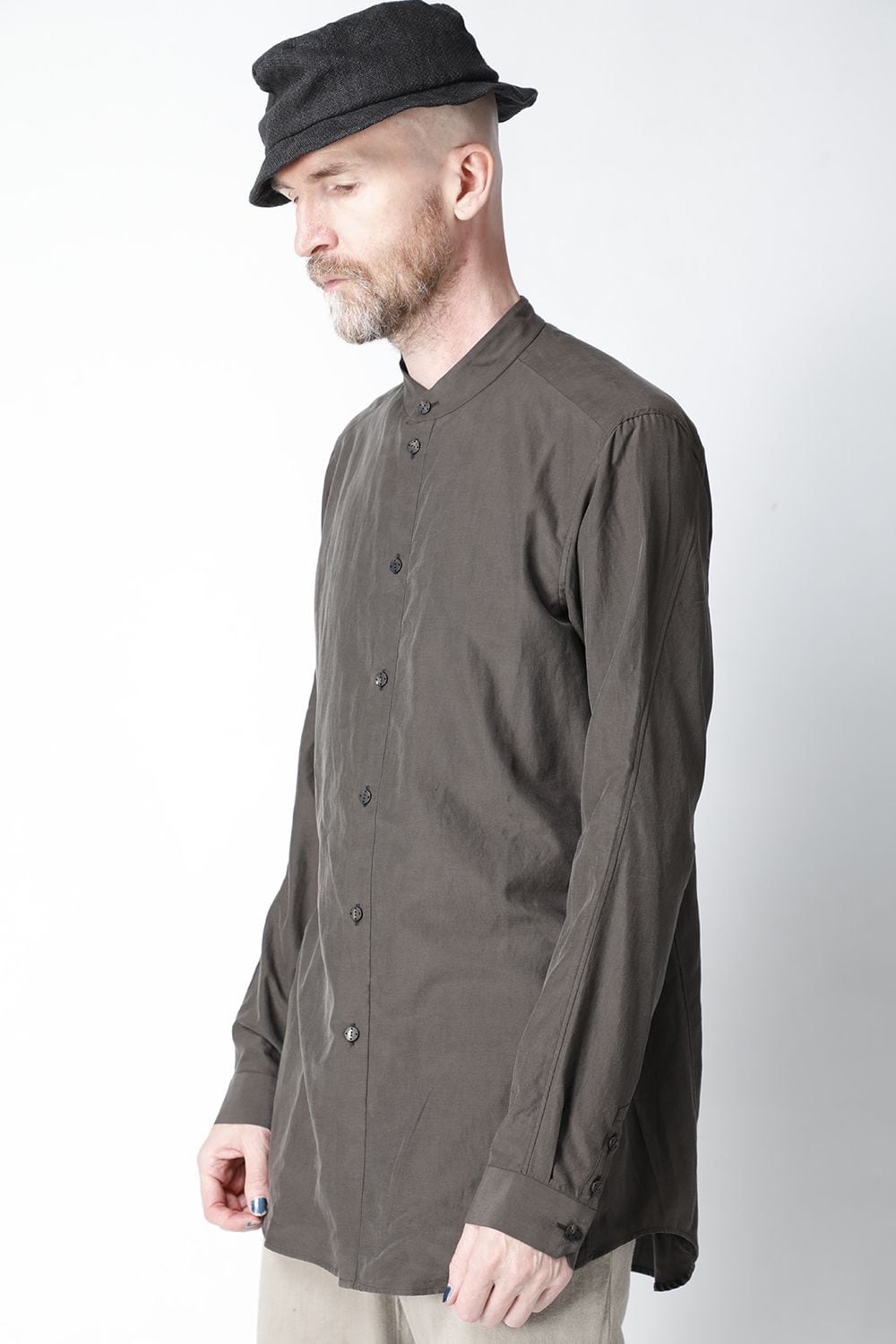 Shirt silk/cotton broad sandblast finish Gray