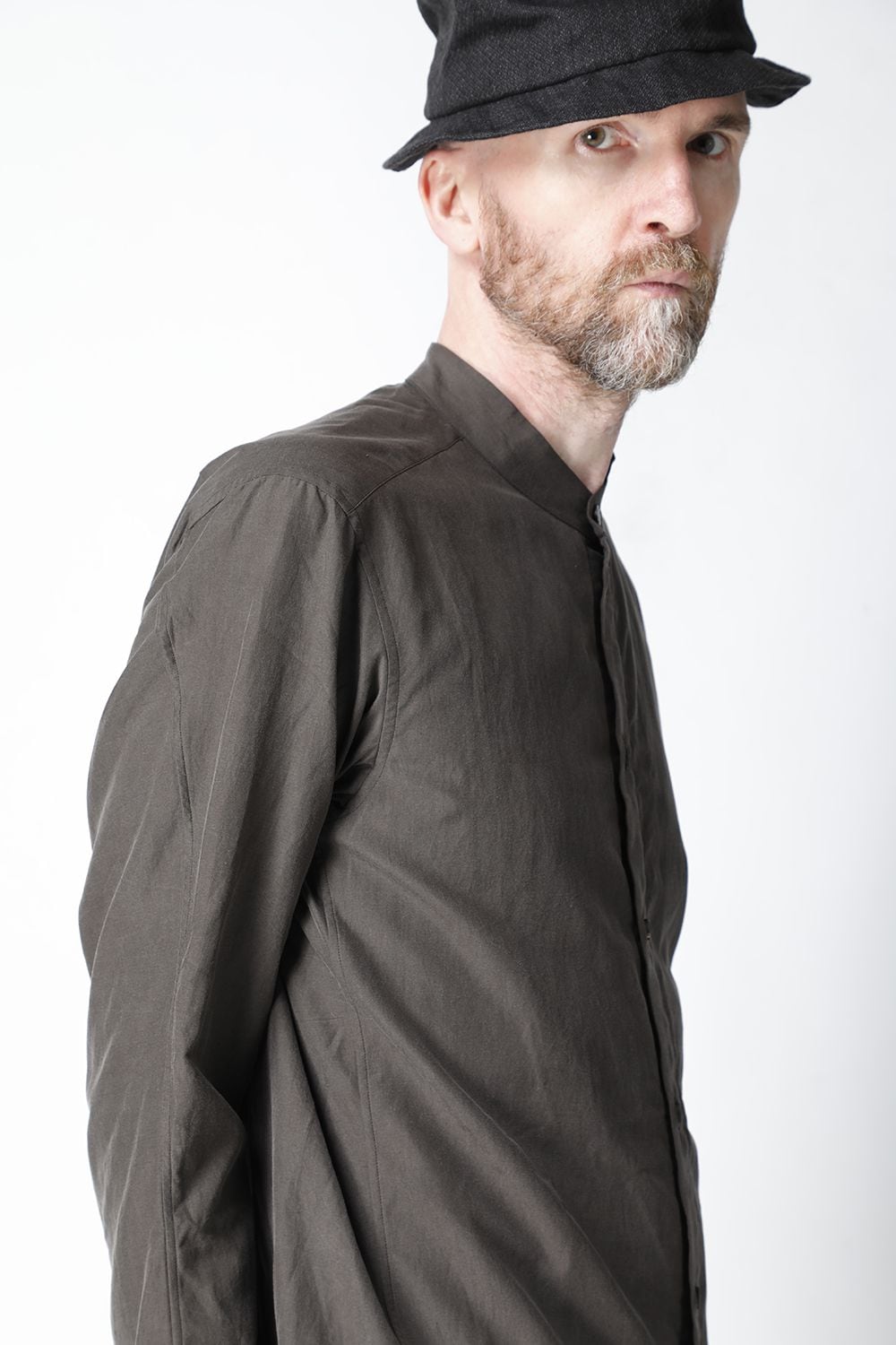 Shirt silk/cotton broad sandblast finish Gray