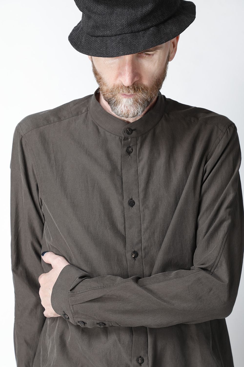 Shirt silk/cotton broad sandblast finish Gray