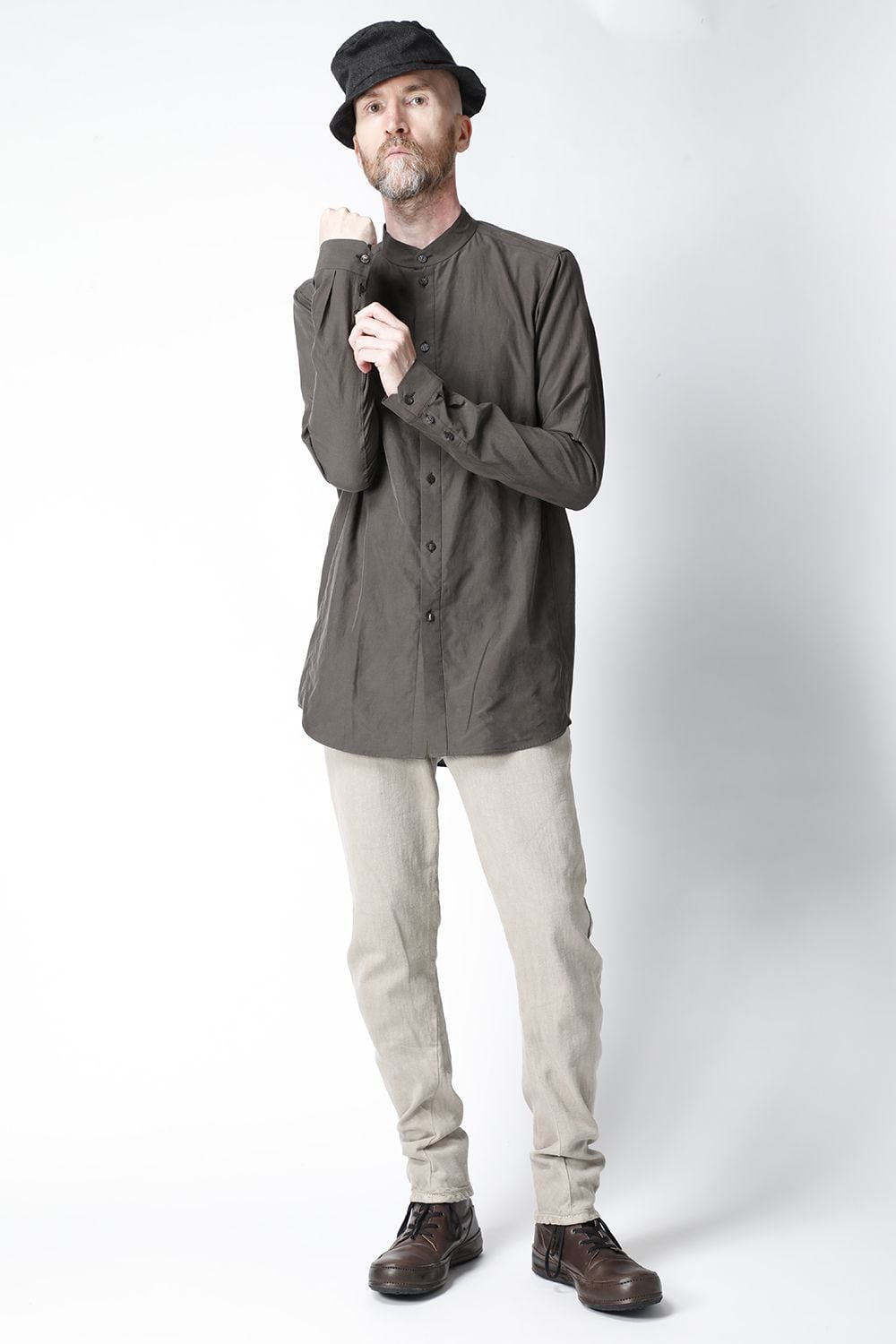 Shirt silk/cotton broad sandblast finish Gray