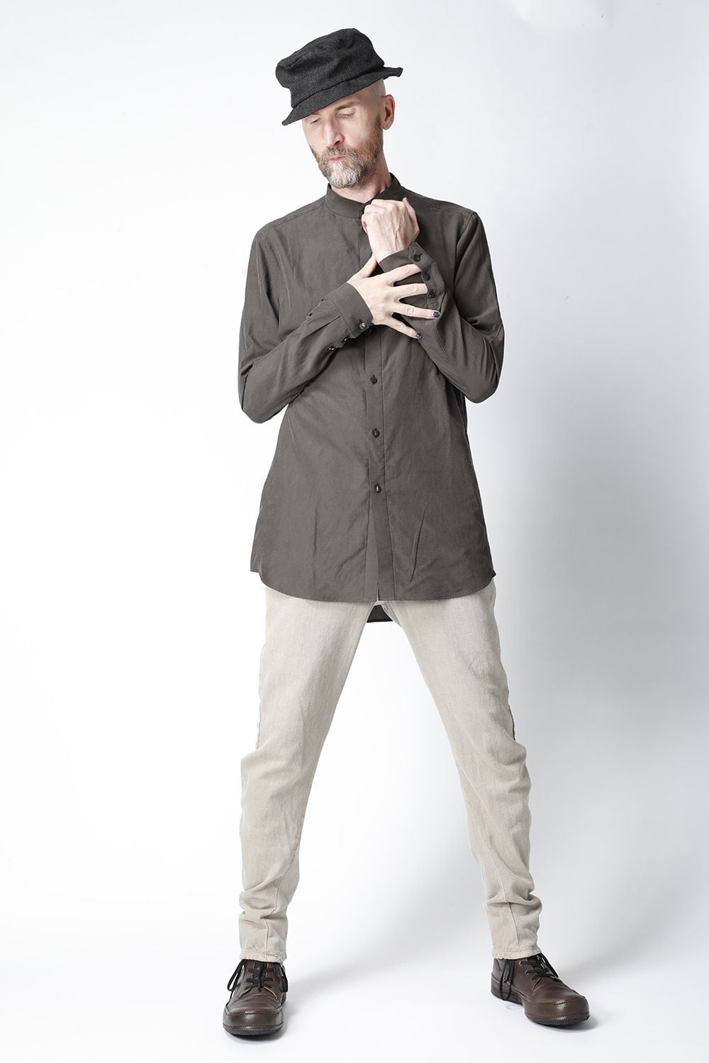 Shirt silk/cotton broad sandblast finish Gray