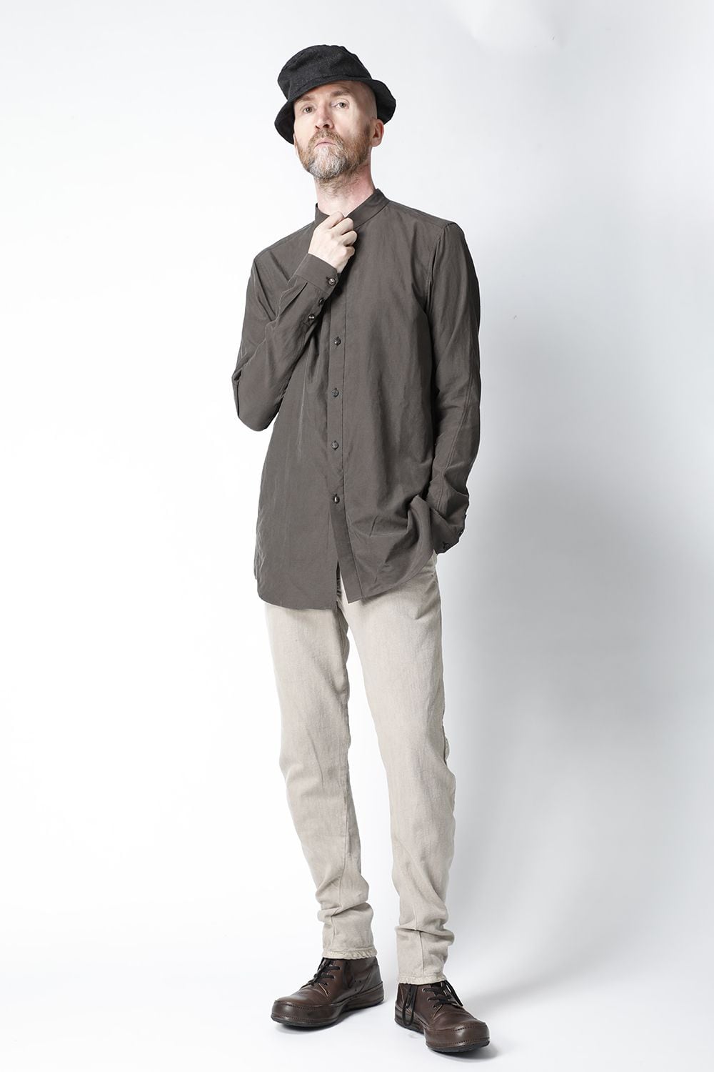 Shirt silk/cotton broad sandblast finish Gray