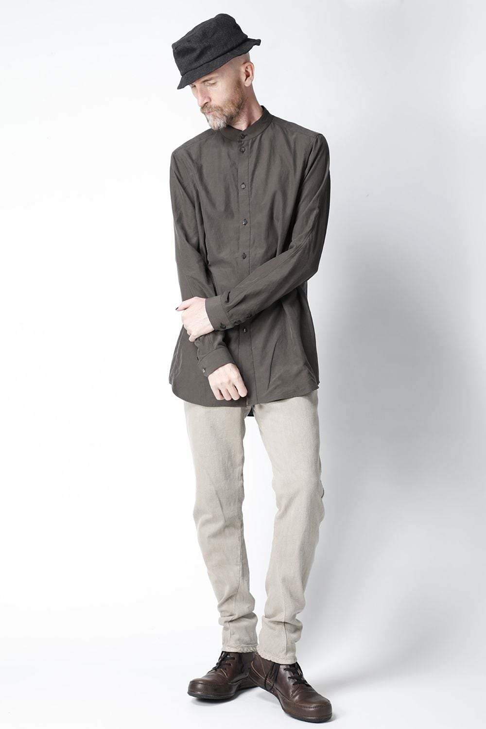 Shirt silk/cotton broad sandblast finish Gray